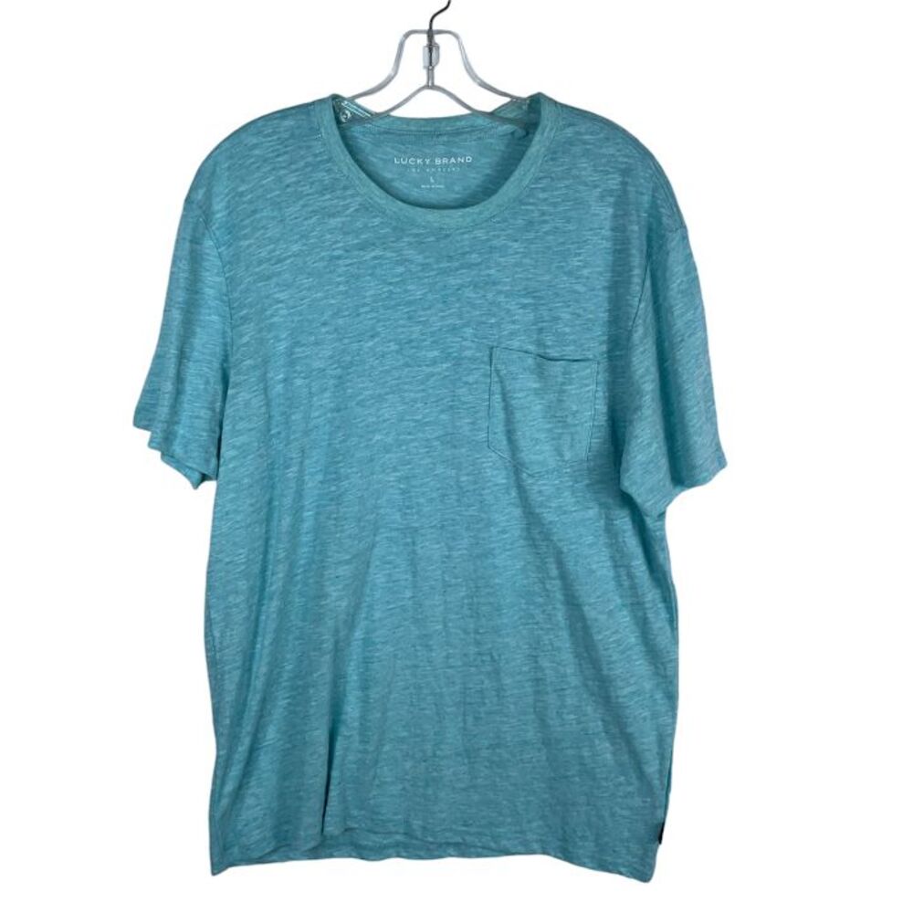 LUCKY BRAND Mens L Short Sleeve Crew Neck  Front Pocket Distressed Look T-Shirt
